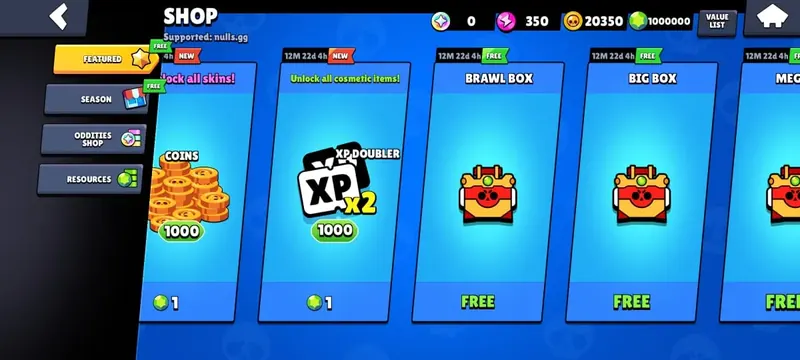 Nulls Brawl Shop mit unbegrenztem Edelsteine-Kontostand